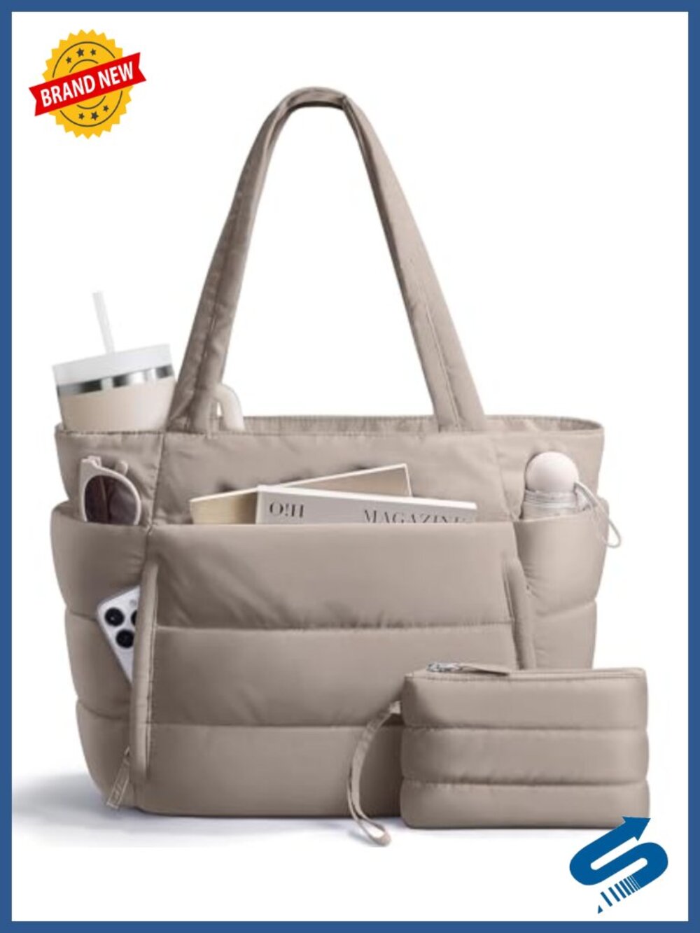 Puffer Tote Bag Lightweight Puffy Travel Gym Work Bag 15.6 Laptop